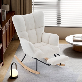 HAUSS SPOLE Schaukelstuhl Relaxsessel Schaukelsessel mit Fußstütze und Bodenschutz,weiß