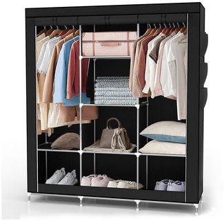 INTIRILIFE Faltschrank mit Kleiderstange, Fächern und Seitentasche, raben schwarz, 130 x 175 x 45 cm