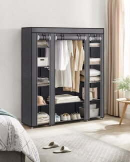 Stoffschrank XXL mit Kleiderstange, Stoff, Metall, Kunststoff, Grau, 175 x 150 x 45 cm