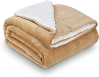 Juskys Fleecedecke, waschbar, Sherpa / Fleece, Camel, 150x200 cm
