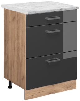 Küchenunterschrank R-Line Anthrazit Hochglanz 60 cm AP Marmor Vicco