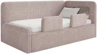 Selsey 'Fanko' Jugendbett 90x200 cm mit Kopfteil rechts, Plüsch, Puderrosa