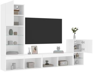 vidaXL 4-tlg. Wohnwand mit LED-Beleuchtung Weiß Holzwerkstoff