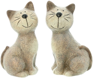 Terracotta Figur Katze 2er Set Statur Dekoration Deko Tischdeko 16cm Katzen