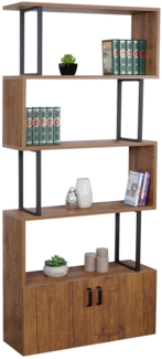 Bücherregal HWC-A27, Regal Standregal Raumteiler Wohnregal, Staufach mit Tür 183x80cm 3D-Struktur ~ Wildeiche-Optik