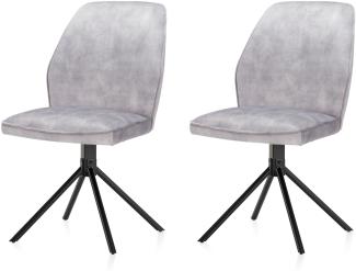KHG Esszimmerstühle 2er Set, Küchenstuhl Velours Hellgrau, Stuhlbeine Metall lackiert, Polsterstuhl, Essstuhl, Stuhl, für Esszimmer Küche Büro