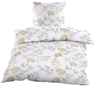 Casa Colori Bettwäsche Renforce Ganjahres Bettgarnitur 135x200 cm, Renforce, 2 teilig, Grau Beige geblümt