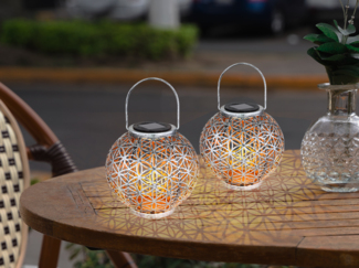 2er Set LED Solarlaternen Kugel mit Dekorstanzungen Silber Antik & Gold, Ø20cm