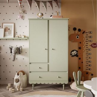 Lookway Kinderkleiderschrank BABUSHKA Zweitüriger Kleiderschrank mit Schubladen (1x Schrank)