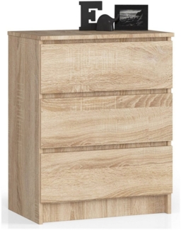 Home Collective Kommode 60 cm breit Holz Highboard Sideboard für Flur Schlafzimmer Wohnzimmer (Kommode Schlafzimmer Kommode mit Schubladen Holz Schrank), Kinderzimmer Organizer, 77 cm hoch mit 3 Schubladen sonoma