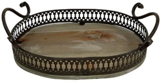 Viana Dekokorb Deko Tablett Oval Holz Metall Braun 23x17,5x7,5cm Landhausstil
