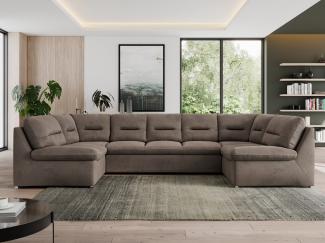 U-förmige Ecksofa, Bigsofa mit schlaffunktion, Wohnlandschaft XXL - MORBIDO U - Braun Velours