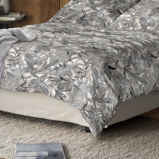 Irisette Mako Satin Bettwäsche Wave 8585-80 Blumen Grau Natur 135x200