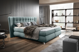 99rooms Florian Boxspringbett 120x200 cm Webstoff TIAMA Hellblau Bonell-Federung