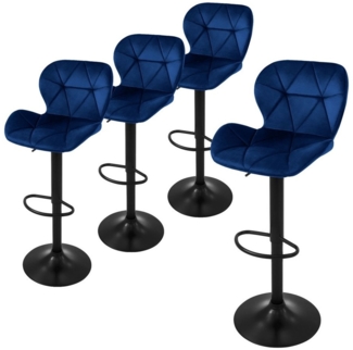 ML-DESIGN Barhocker Gepolsterter Barstuhl mit Rückenlehne und Fußstütze, 360° drehbar (4 St), Bistrohocker aus Samt, Blau, Drehstuhl Hocker Tresenhocker