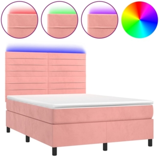 vidaXL Boxspringbett mit Matratze & LED Rosa 140x200 cm Samt 3136190