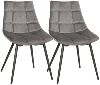 Songmics 2er-Set Esszimmerstühle mit Eisenbeinen, Samt Grau, LDC84GY, 48,5 x 54 x 79 cm