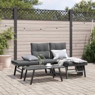 vidaXL Gartenbänke mit Kissen 2 Stk. Schwarz Pulverbeschichteter Stahl 4008104
