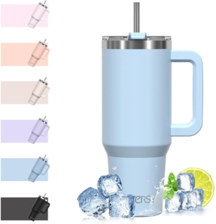 Isolierter 40oz Kaffeebecher to Go Thermobecher Edelstahl Blau Strohhalm