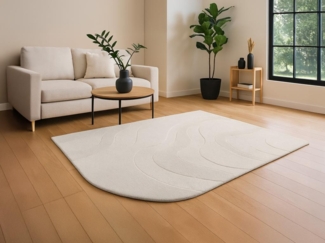 Vente-unique - Relief-Teppich mit abgerundetem Rand - 100 % Wolle - handgetuftet - 160 x 230 cm - Elfenbeinfarben - ORABEL