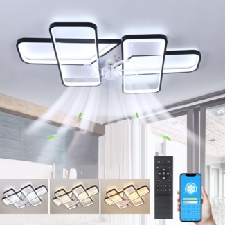 oyajia LED Deckenleuchte Geometrieform Deckenleuchte 90cm, mit Leise Deckenventilator Dimmbare, LED fest integriert, Warmweiß, Naturweiß, Kaltweiß, APP Control Deckenleuchte für Wohnzimmer Schlafzimmer Küche