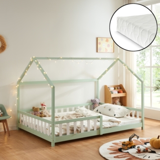Hausbett Hesel mit Matratze und Rausfallschutz 140x200cm Mintgrün [en. casa]