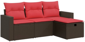 vidaXL 4-tlg. Garten-Sofagarnitur mit Kissen Braun Poly Rattan 3325360