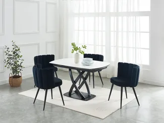 Vente-unique - LIOMELI Esstisch GlasKeramik SchwarzWeiß - B 90 cm x H 76 cm x L 165 cm200 cm130 cm