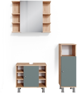 Badmöbel-Set Fynn Grün 3 Teile, mit Midischrank Vicco