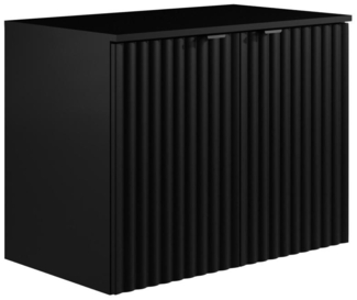 Vente-unique - Waschbeckenunterschrank hängend mit Aufsatzplatte - Streifenoptik - Schwarz - 80 cm - ZILGA
