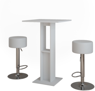 Vicco Bartisch-Set Weiß 65 x 65 cm mit 2 Barhockern, Repose