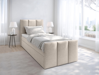 AX LIVING Levente Bett mit Bettkasten 100x200 Beige Boxbett Stauraum