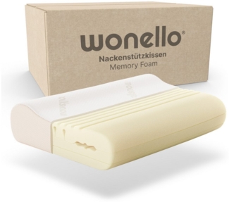 wonello Nackenstützkissen Premium orthopädisches Kissen, Füllung: Memory Foam, Seitenschläfer, Rückenschläfer, Tencel Bezug waschbar bei 60°C, ergonomisches Nackenkissen härte- und höhenverstellbar