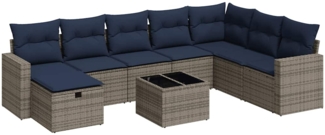 vidaXL 9-tlg. Garten-Sofagarnitur mit Kissen Grau Poly Rattan 3325447