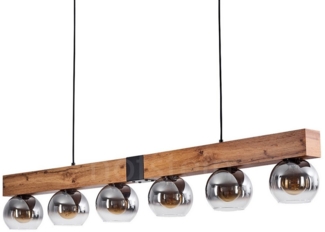 hofstein Pendelleuchte »Canove« Hängelampe, Metall/MDF/Glas, Schwarz/Holzoptik/Rauchfarben, ohne Leuchtmittel, verstellbare Hängeleuchte mit Glasschirmen, E27