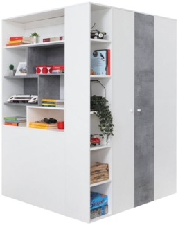 Deine Möbel 24 Eckschrank SIMON 01 Garderobe Jugendzimmer Kinderzimmer (Set, 2-St, Drehtürenschrank Weiß Beton Grau Eiche) Garderobe Kleiderschrank Eckschrank