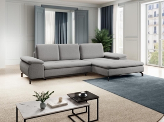 Vente-unique - Ecksofa mit Schlaffunktion - Ecke rechts - Strukturstoff - Grau - ARCHIBALD