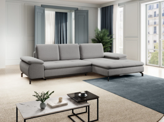 Vente-unique - Ecksofa mit Schlaffunktion - Ecke rechts - Strukturstoff - Grau - ARCHIBALD