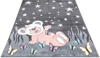 Carpet City Kinderteppich ANIME916, rechteckig, Höhe: 11 mm, Kinderzimmer Teppich Modern mit Mond, Blumen, Wolken, Creme, Multi