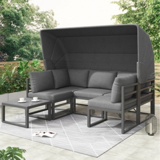 OKWISH Gartenlounge-Set Lounge-Möbel für Balkon und Garten, 5 Sitzer Gartenmöbel Sitzgruppe mit Sonnendach