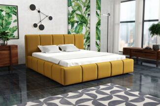 Polsterbett Bett Doppelbett GENUA Komplettset 180x200cm Stoff Monolith Gelb