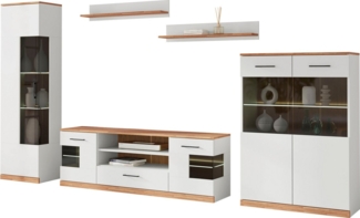 Home affaire Wohnwand Ribe Wohnwand Set-5 St, (Set, 5-St), Glaseinsatz aus gehärtetem Glas,Böden teilweise versetzbar
