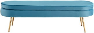 Sitzpouf Oval Blau 142 x 45 cm Samt mit Metallbeinen Gold