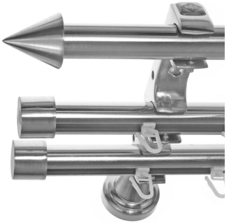 BASIT Gardinenstange Rohr und Innenlauf Edelstahloptik 20mm mit Wandträgern 120 cm E31, Ø 20 mm, 3-läufig, verschraubt, Metall, H60RII 120 cm E31 Spitze