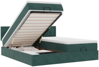 vidaXL Ottoman-Bett mit Matratzen & LEDs Dunkelgrün 200x200 cm Samt 3312968
