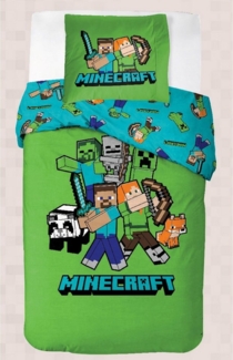 BrandMac Bettwäsche Minecraft - Wende-Bettwäsche-Set, Gaming 135x200 & 80x80, Baumwolle, 100% Baumwolle