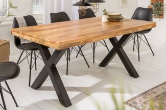 riess-ambiente Esstisch IRON CRAFT 200cm natur / schwarz · bis 8 Personen (Einzelartikel, 1-St), Massivholz · Metall · X-Gestell · Mangoholz · Industrial Design