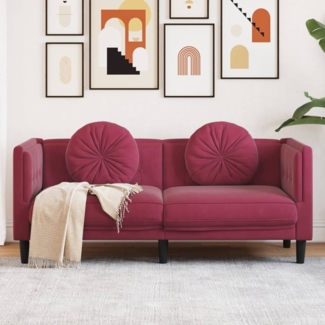 vidaXL Sofa mit Kissen 2-Sitzer Weinrot Samt 372636