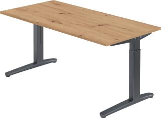 bümö® Design Schreibtisch XB-Serie höhenverstellbar, Tischplatte 160 x 80 cm in Asteiche, Gestell in graphit