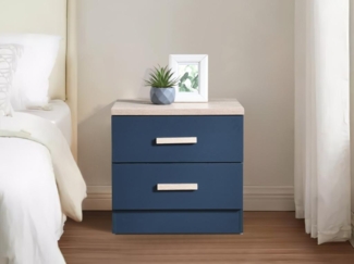 Vente-unique - Nachttisch mit 2 Schubladen - Blau & Holzfarben - SKAIDO